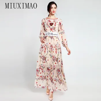 MIUXIMAO 2023 Pavasara Kleitu Modes O-veida Kakla Pilnu Piedurknēm, Elegants Sequined Ziedu Drukāt Ikdienas Stila Potītes Garuma Gara Kleita Sievietēm