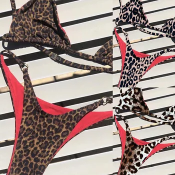 Sieviešu Sexy Bikini, Leoparda Komplekts High Cut Regulējams Tie Trijstūri peldkostīms Izgriezums Divas Gabals Sandales Brazīlijas Peldkostīmu, Peldbikses