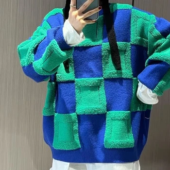 Korejas Stila Sieviešu Džemperi Džemperi 2022 Rudens Ziemas Kontrasta Krāsu Lielgabarīta Džemperi Sievieti Trikotāžas Streetwear Bezmaksas Izmērs